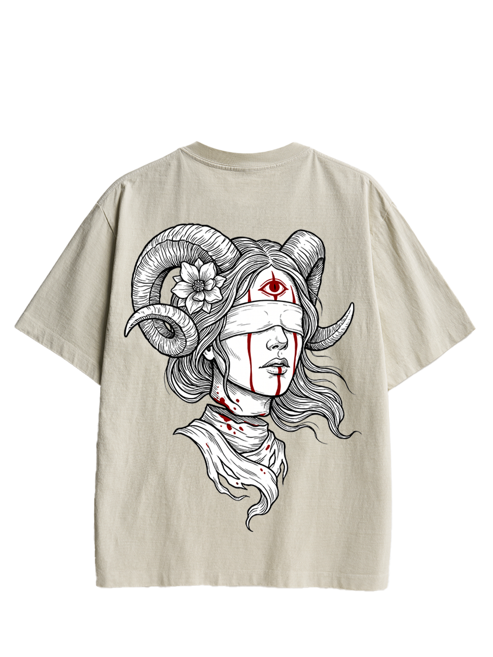 RAM HORN GIRL BLOODY NECK DOUBLE SIDED PRINT WASHED TSHIRT