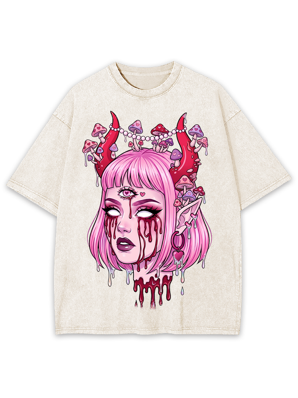 PINK DEMON GIRL SHROOM WASHED TSHIRT