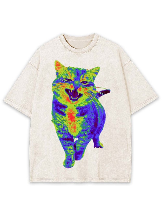 Psychedelic Roaring Cat Washed Tshirt