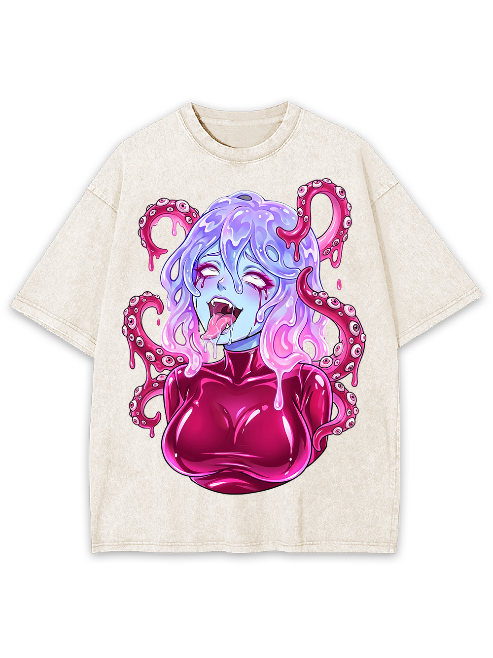 PINK TENTACLE DEMON GIRL WASHED TSHIRT