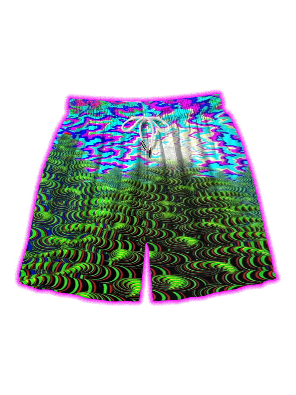 GREEN TRIPPY WAVE ALL OVER PRINT SHORTS