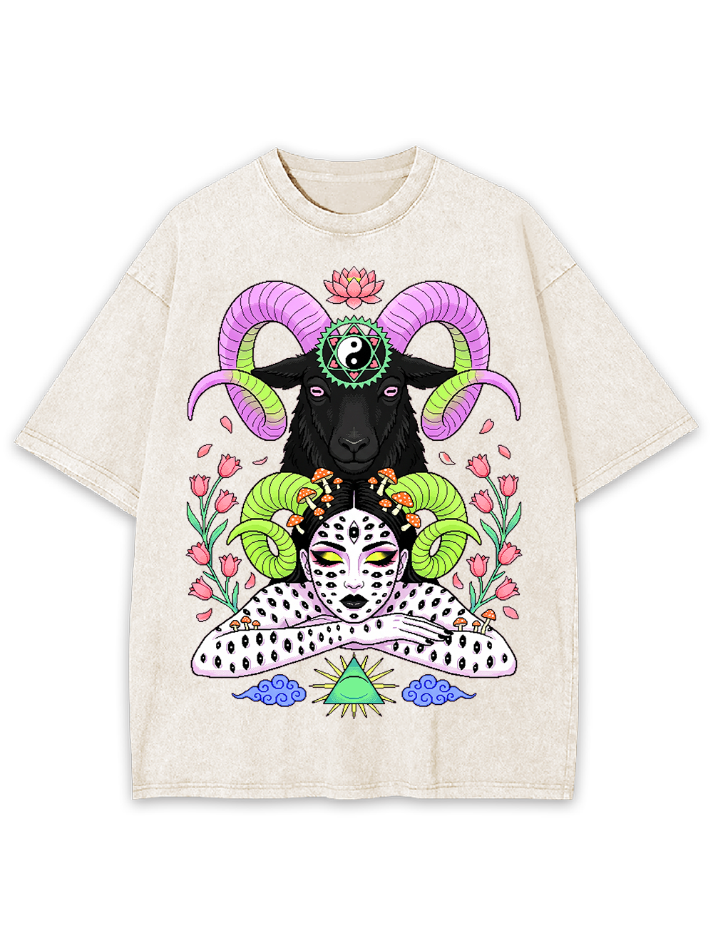 MYSTIC GOAT AND LEOPARD WASHED TSHIRT
