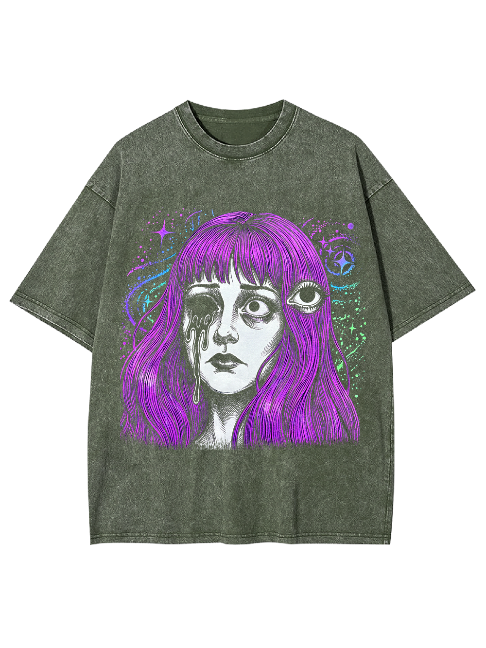 PURPLE PSYCHEDELIC ONE-EYE GIRL WASHED TSHIRT