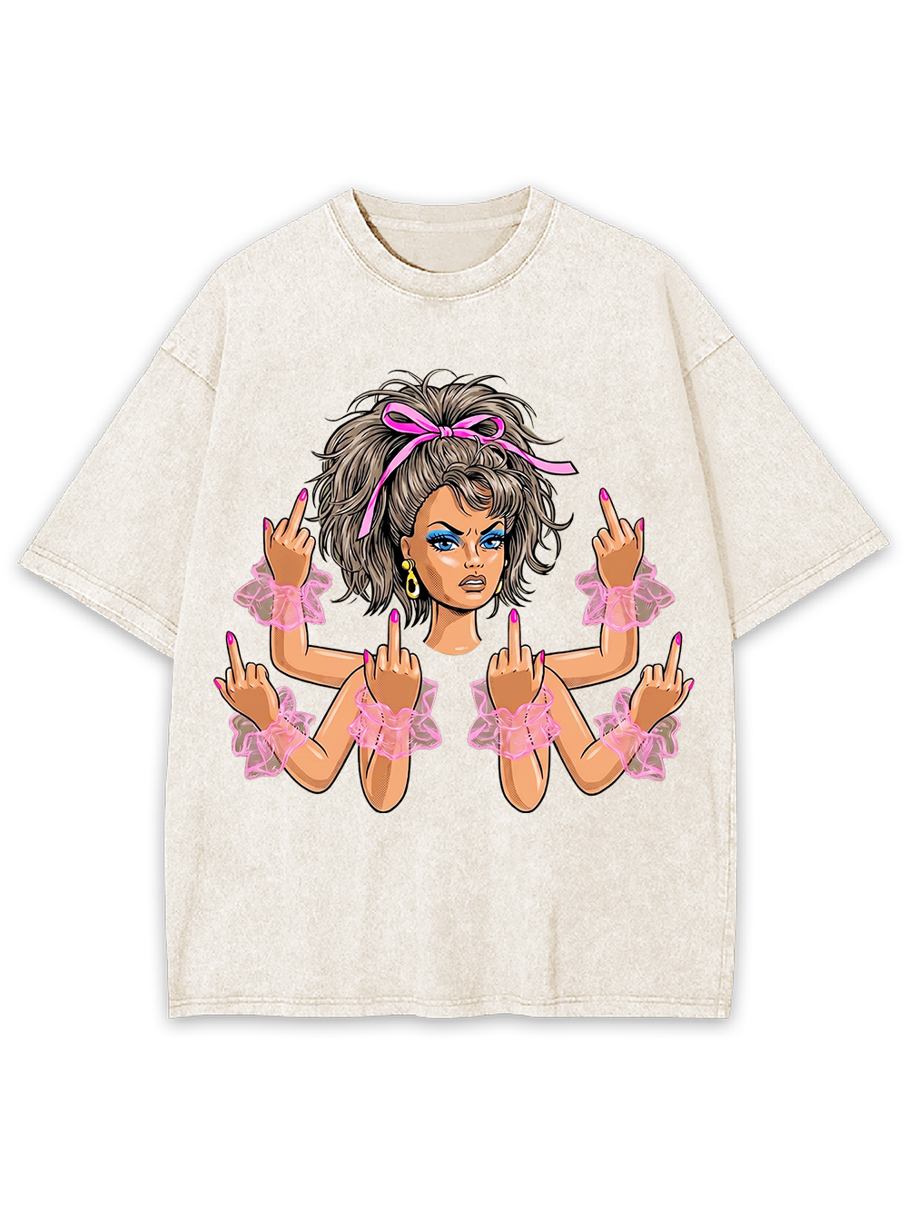 PINK BOW ATTITUDE QUEEN WASHED TSHIRT