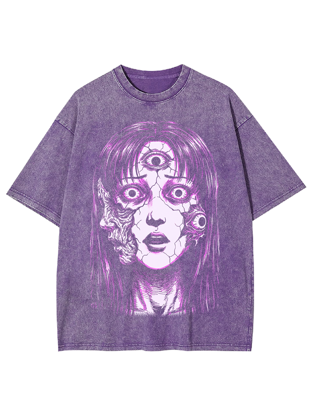 PURPLE PSYCHIC MULTI-EYE GIRL WASHED TSHIRT