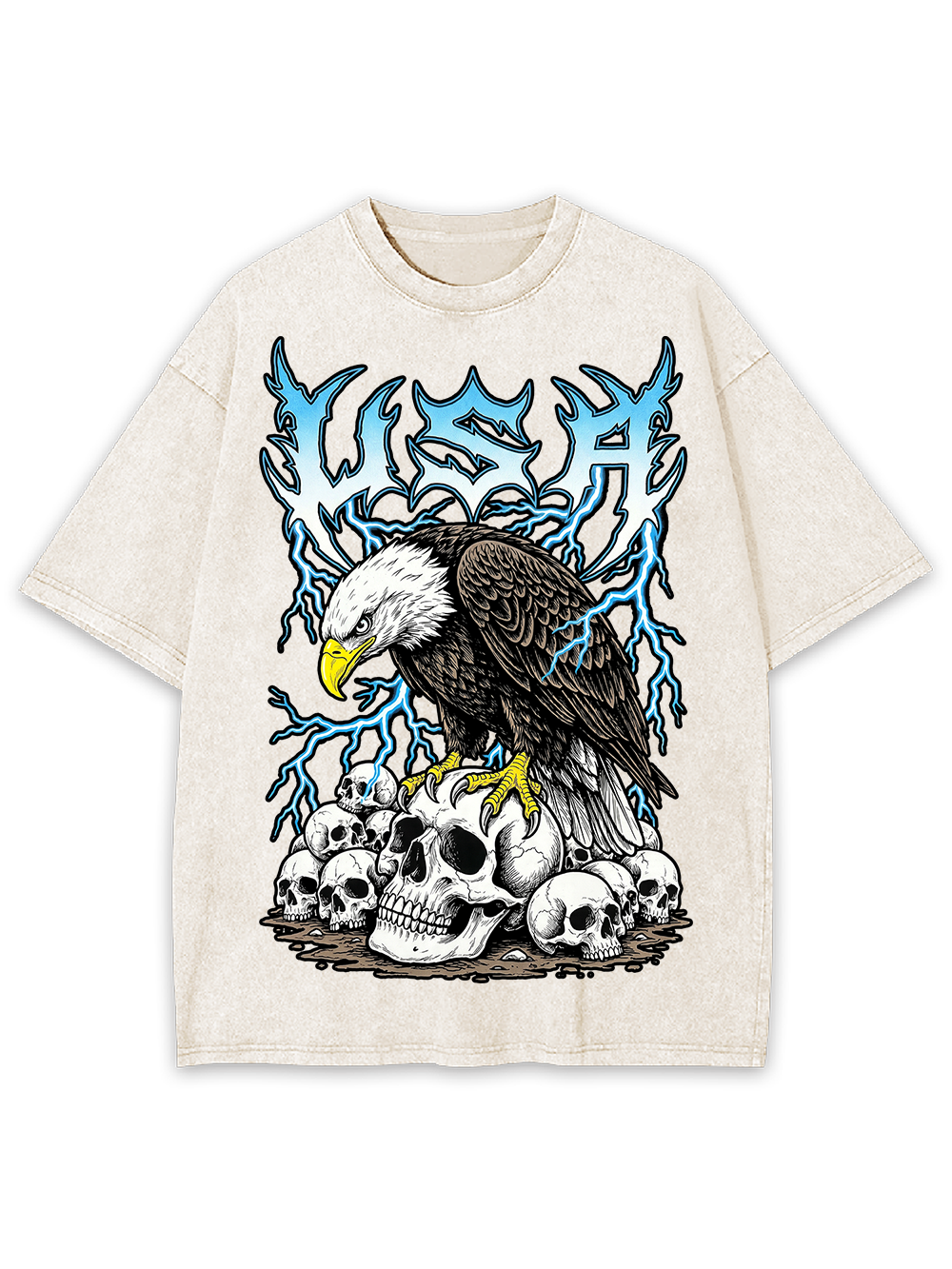 USA EAGLE THUNDER SKULLS WASHED TSHIRT