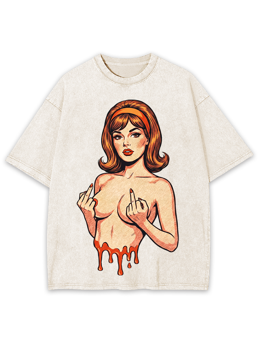DRIPPING PIN-UP MIDDLE FINGER WASHED TSHIRT