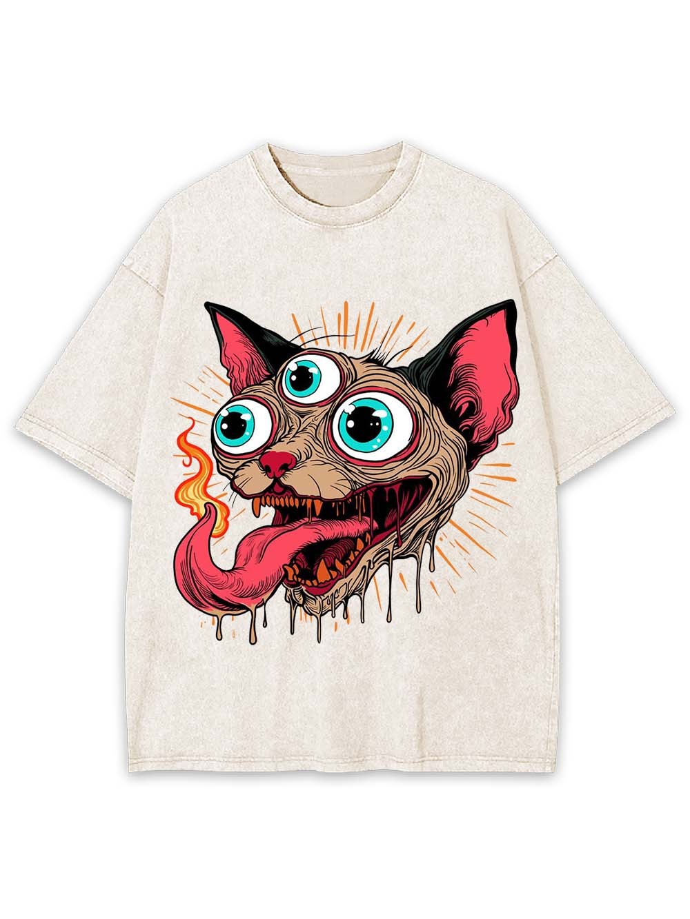 Flaming Three-Eyed Cat Washed Tshirt