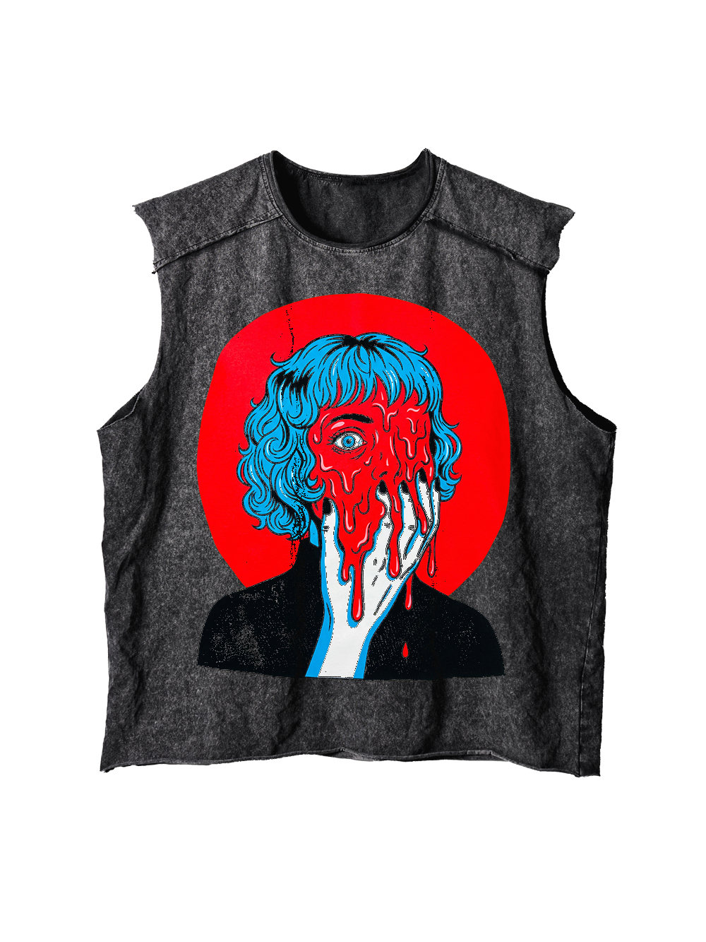 RED MELTING FACE DISTRESSED TANK TOP