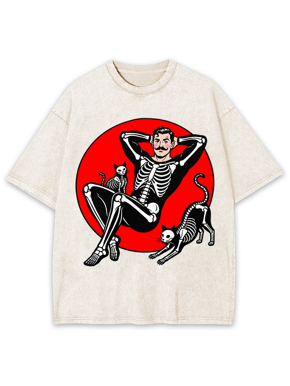 SKELETON QUEEN WITH CATS WASHED TSHIRT