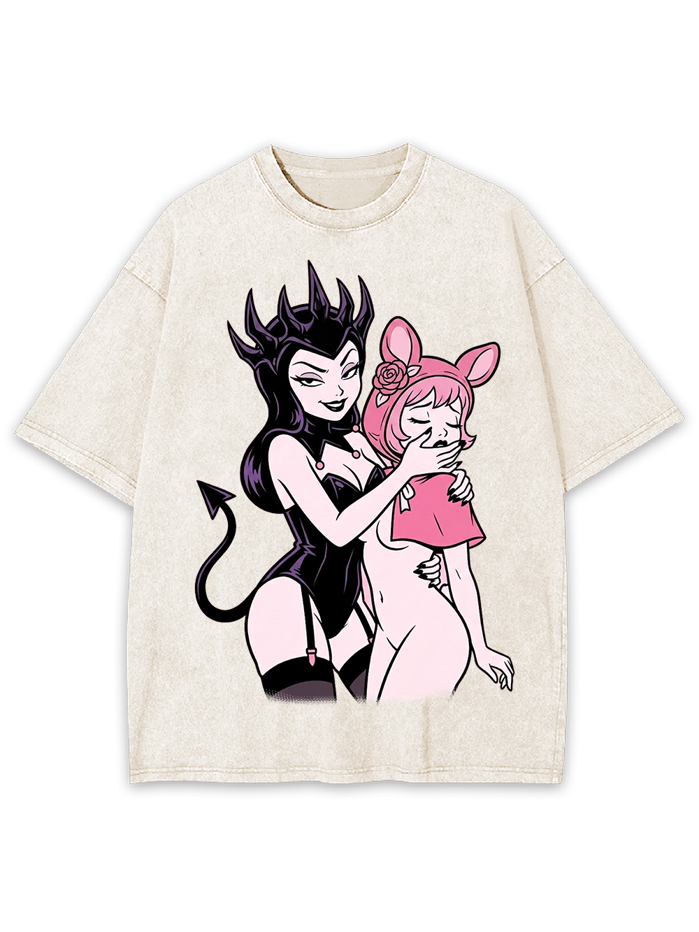 DEMON GIRL AND BUNNY GIRL WASHED TSHIRT