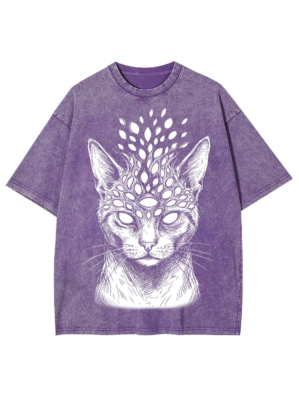 MYSTIC CAT SKULL ILLUSION WASHED TSHIRT