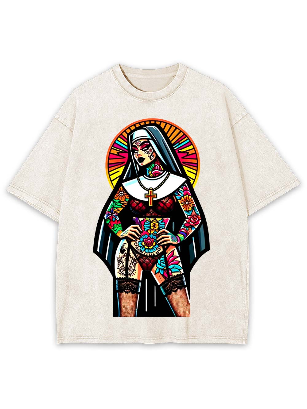 Tattooed Rebel Nun Washed Tshirt