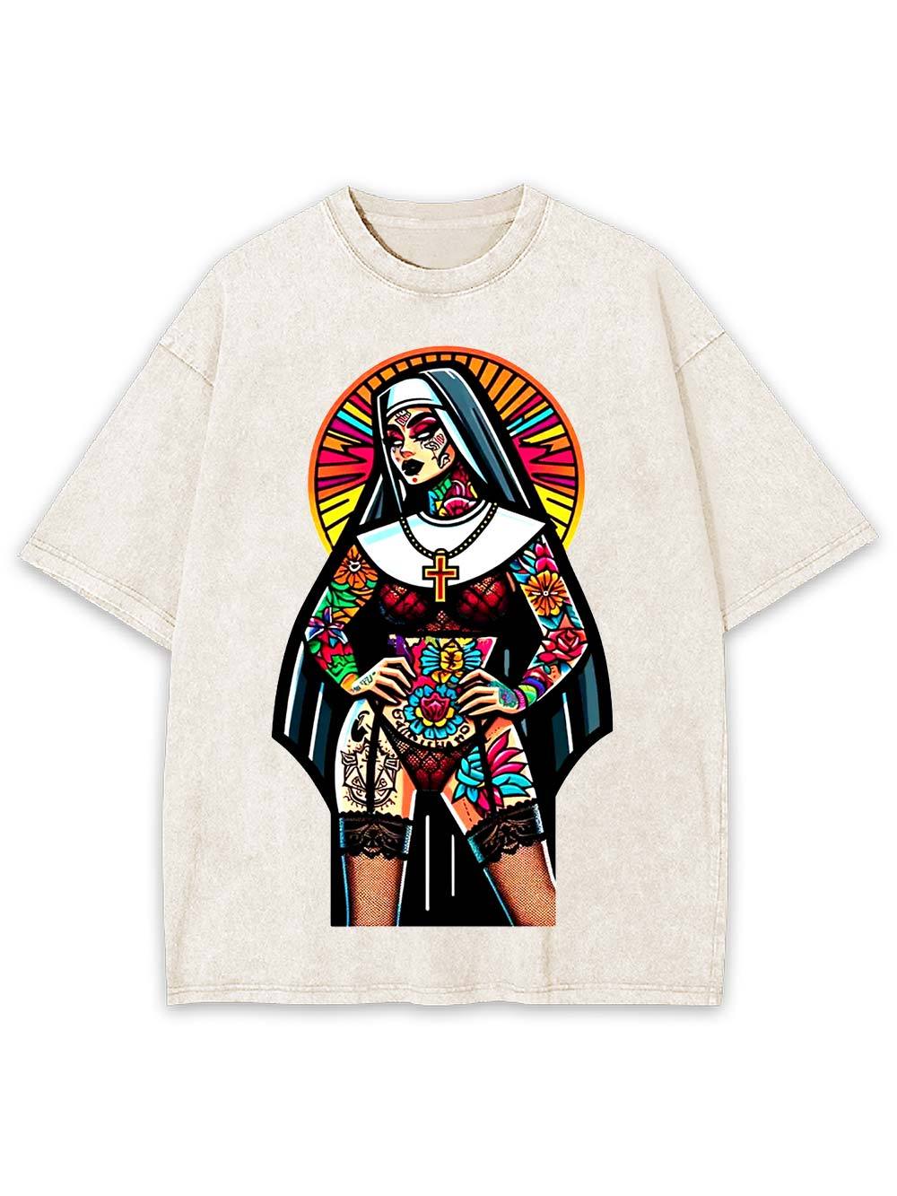 Tattooed Rebel Nun Washed Tshirt