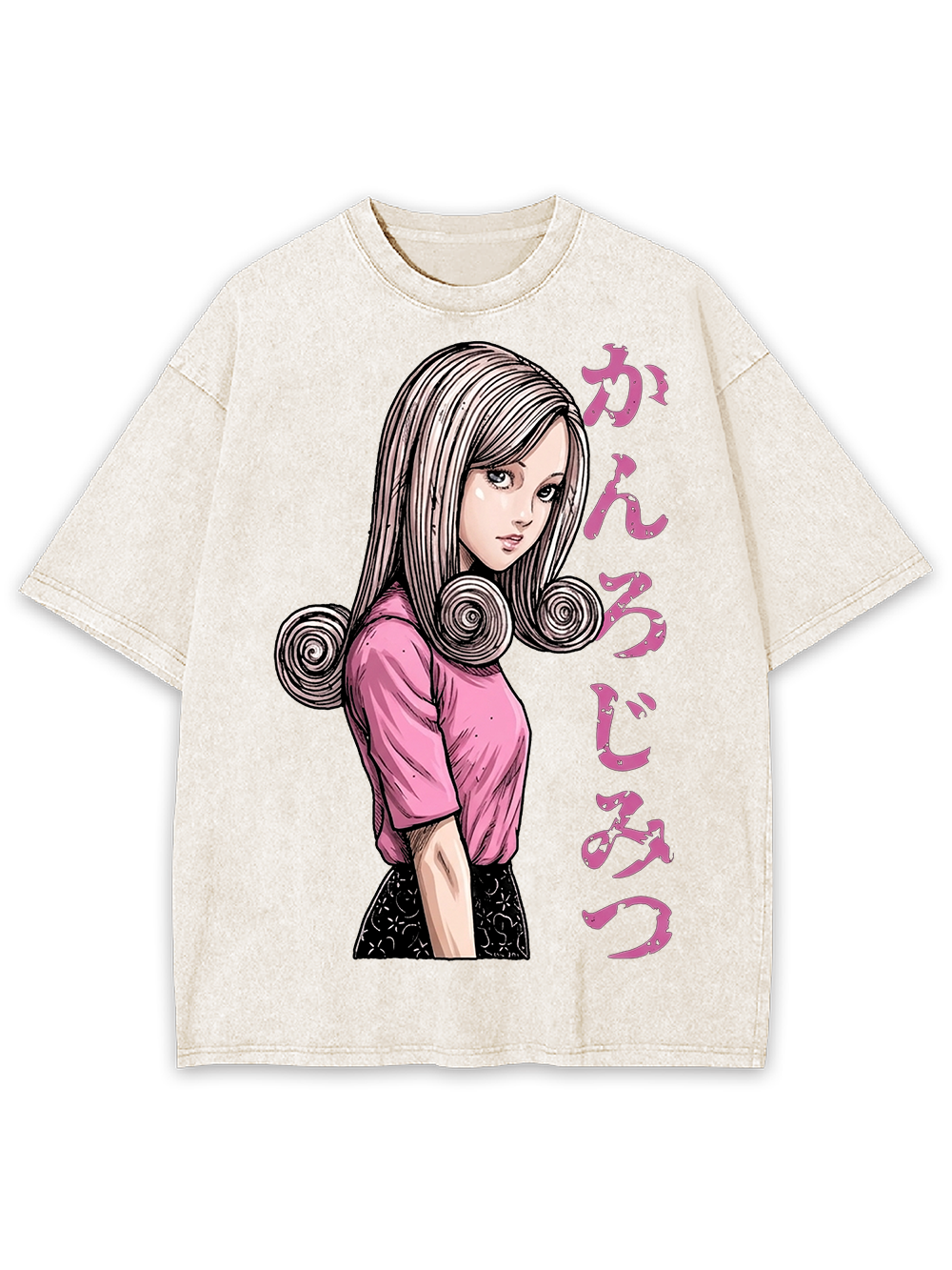 SPIRAL HAIRED GIRL IN PINK AAA WASHED TSHIRT