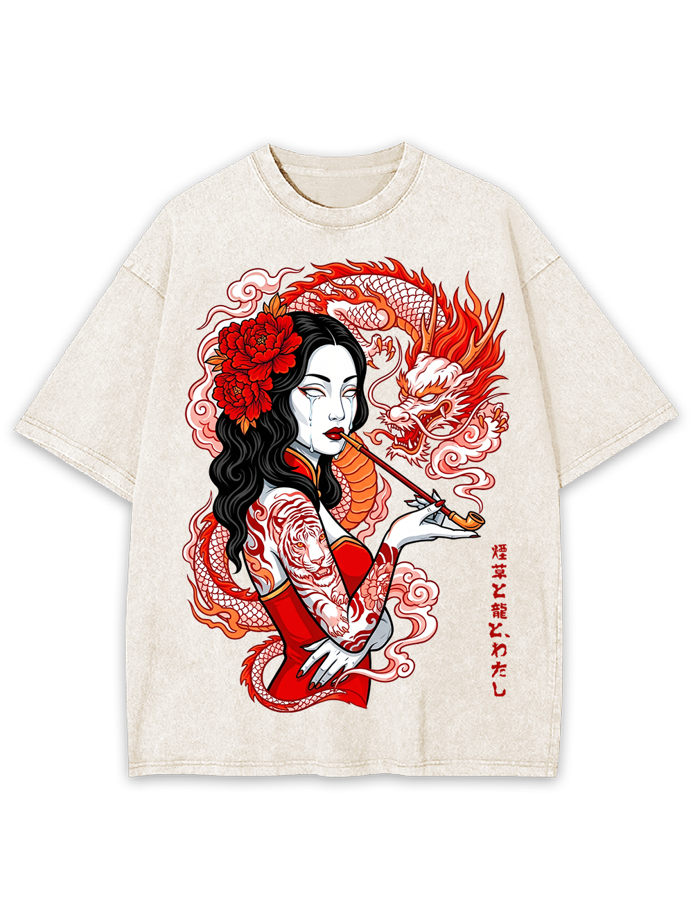 DRAGON TATTOO LADY AAA WASHED TSHIRT