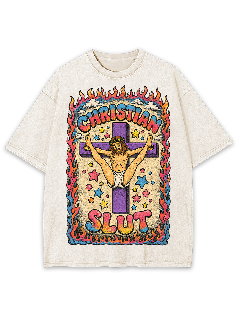 FLAMING CROSS SLUT AAA WASHED TSHIRT