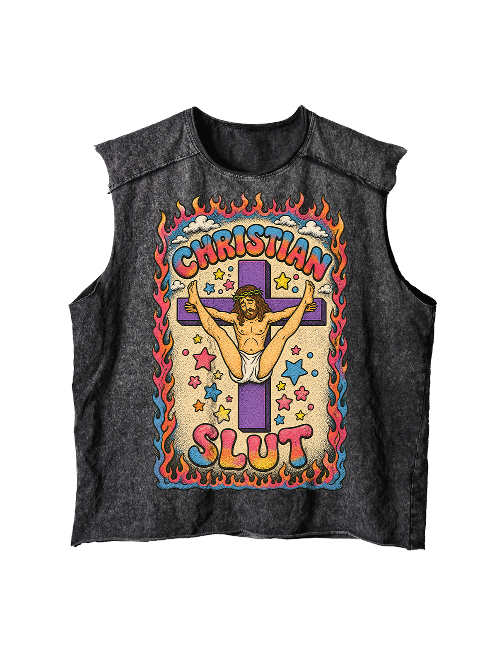 FLAMING CROSS SLUT DISTRESSED TANK