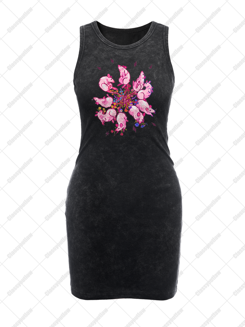FLORAL MOUSE MANDALA VINTAGE BODYCON TANK DRESS