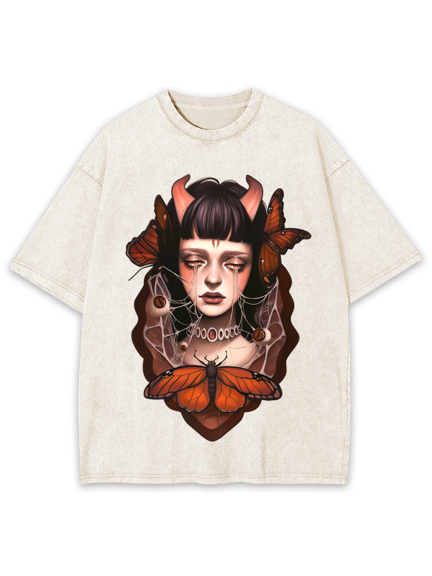 Butterfly Tears and Horns Washed Tshirt