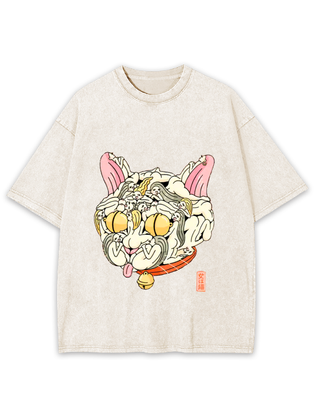 Cat of Many Faces Washed Tshirt