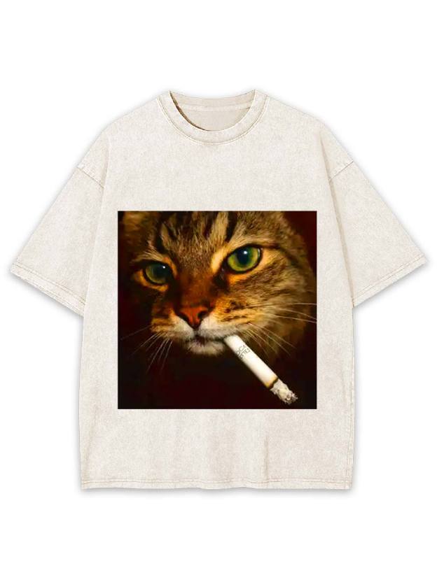 Smoking Cat Washed Tshirt