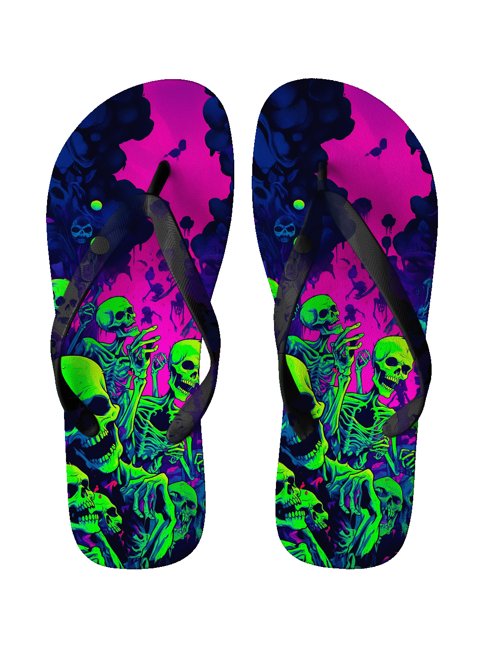 NEON SKELETON RAVE FLIP FLOPS