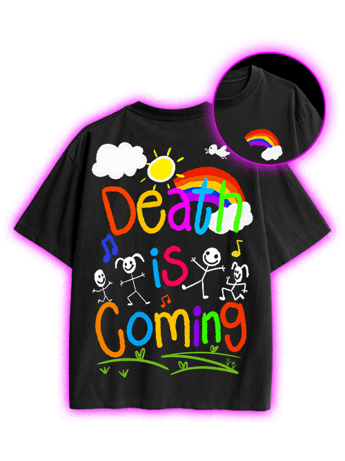 Death Is Coming Double Sided Print Washed Tshirt