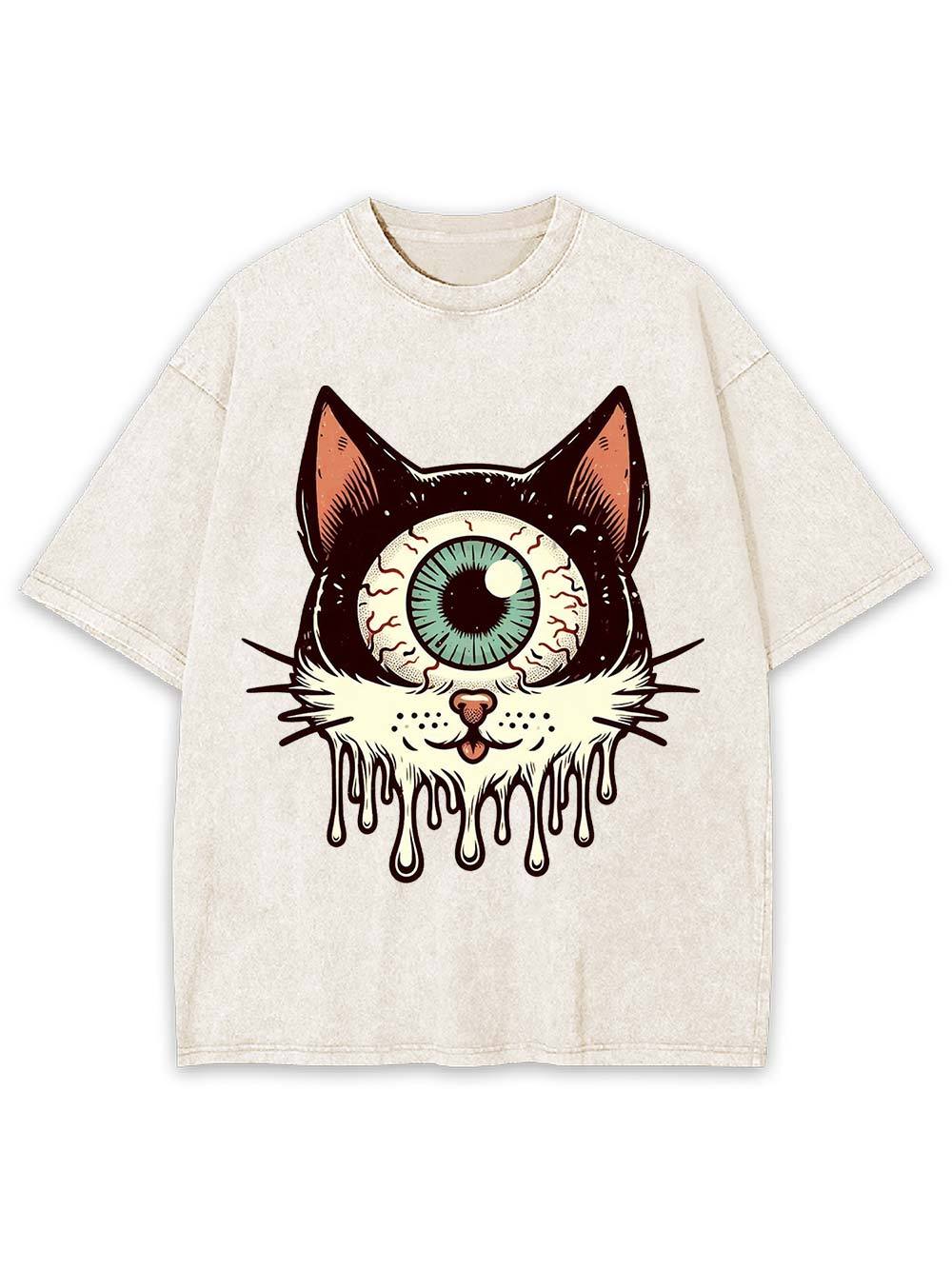 Melting Eyeball Cat Washed Tshirt