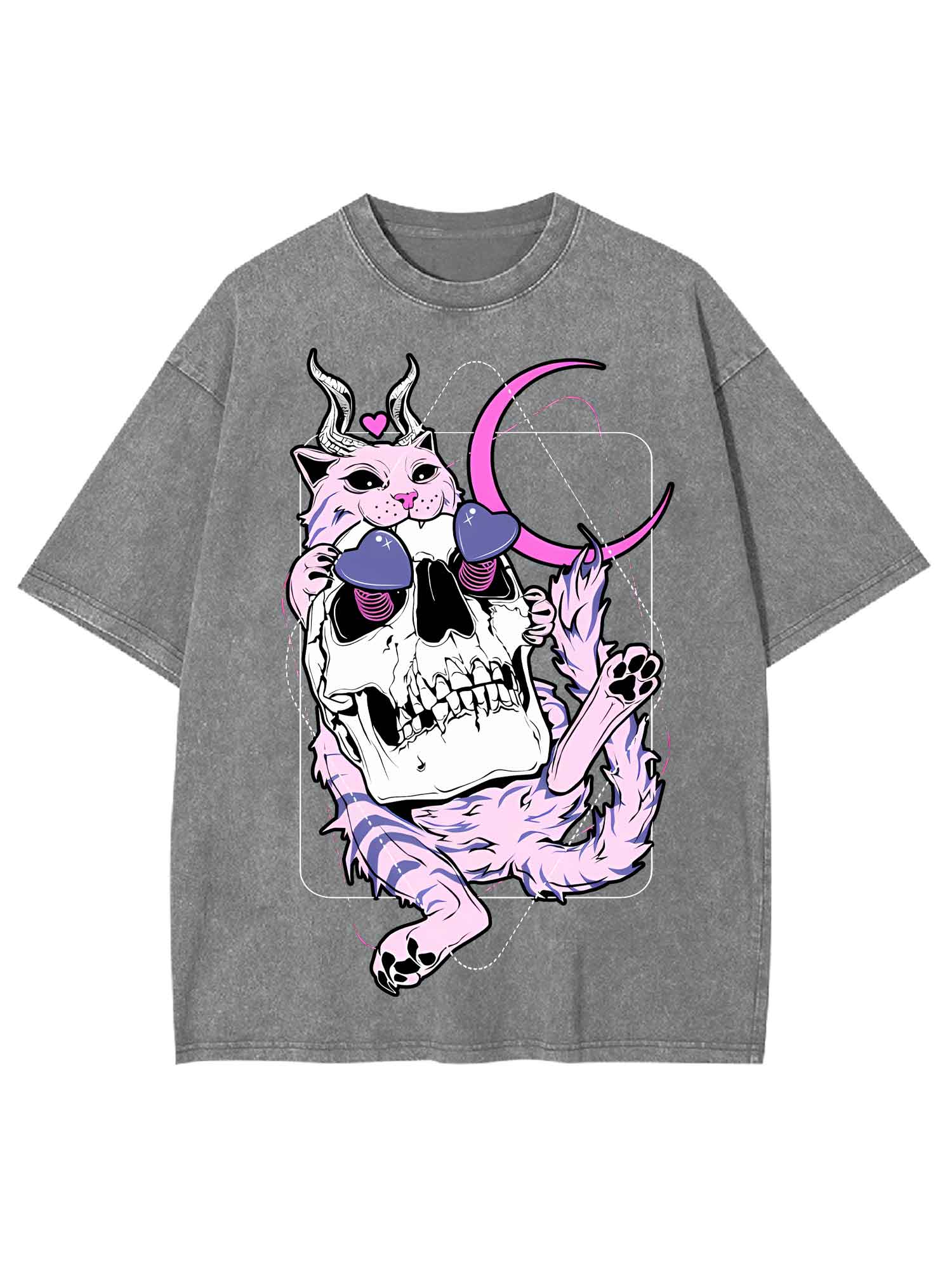 Cat And Skull Washed Tshirt