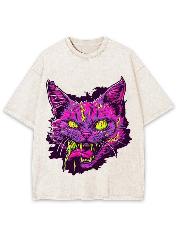 Neon Fury Cat Washed Tshirt