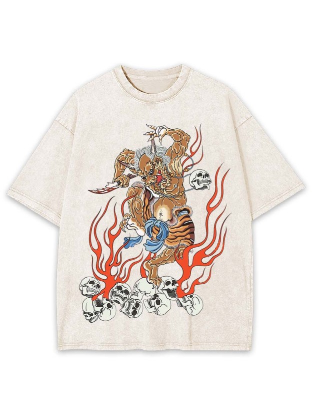 Fiery Demon Warrior Washed Tshirt