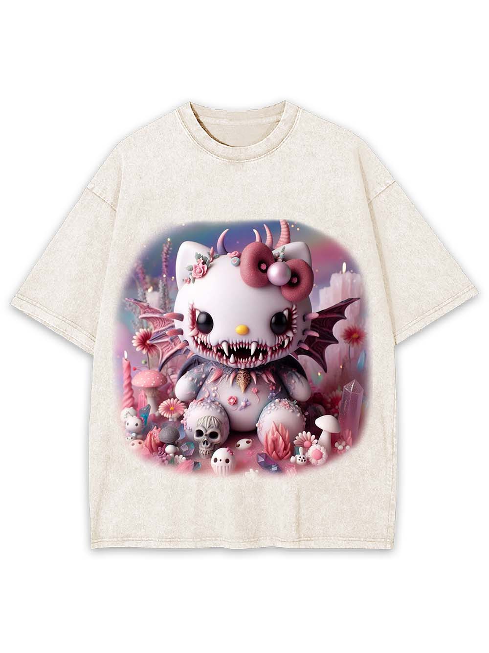 CUTE NIGHTMARE KITTY WASHED TSHIRT