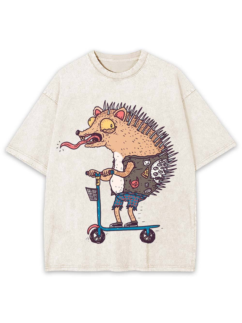 Punk Hedgehog Rider Washed Tshirt