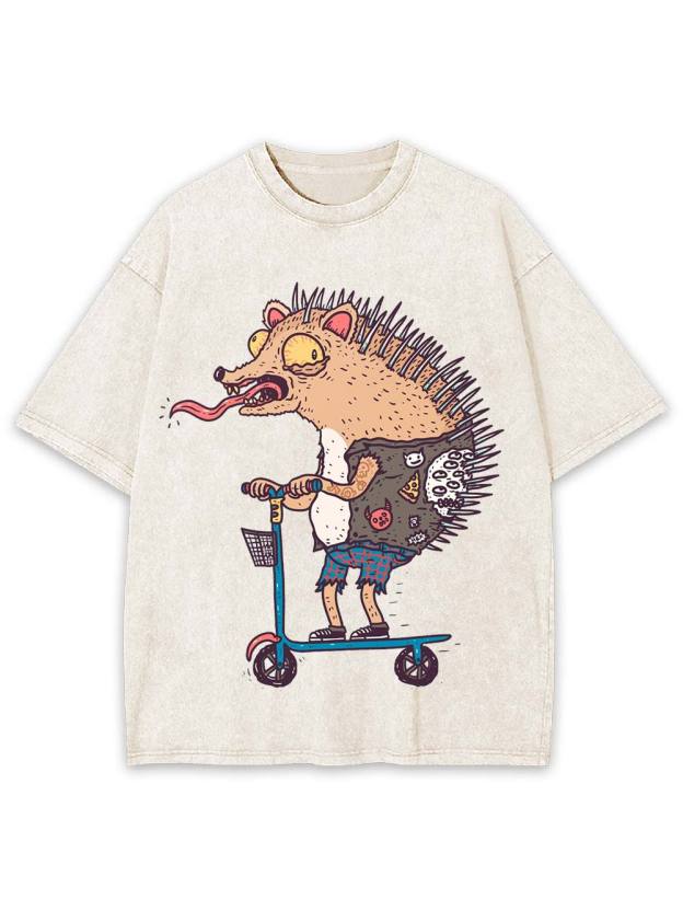 Punk Hedgehog Rider Washed Tshirt