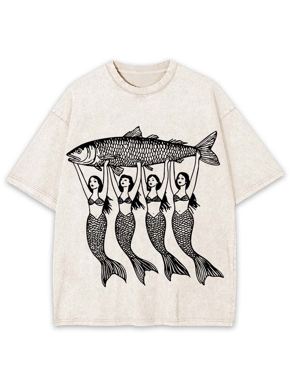 Mermaids Lifting a Fish Washed Tshirt