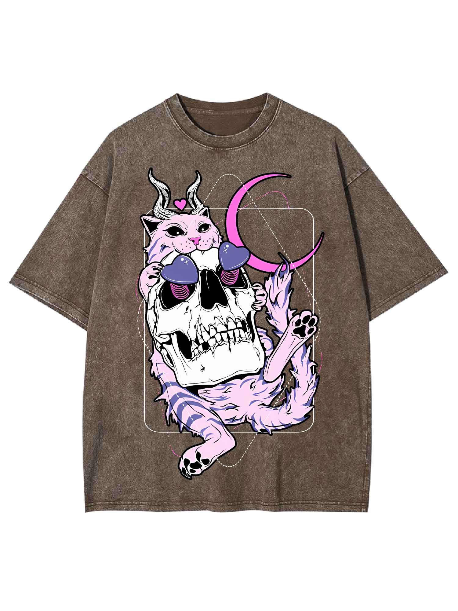 Cat And Skull Washed Tshirt