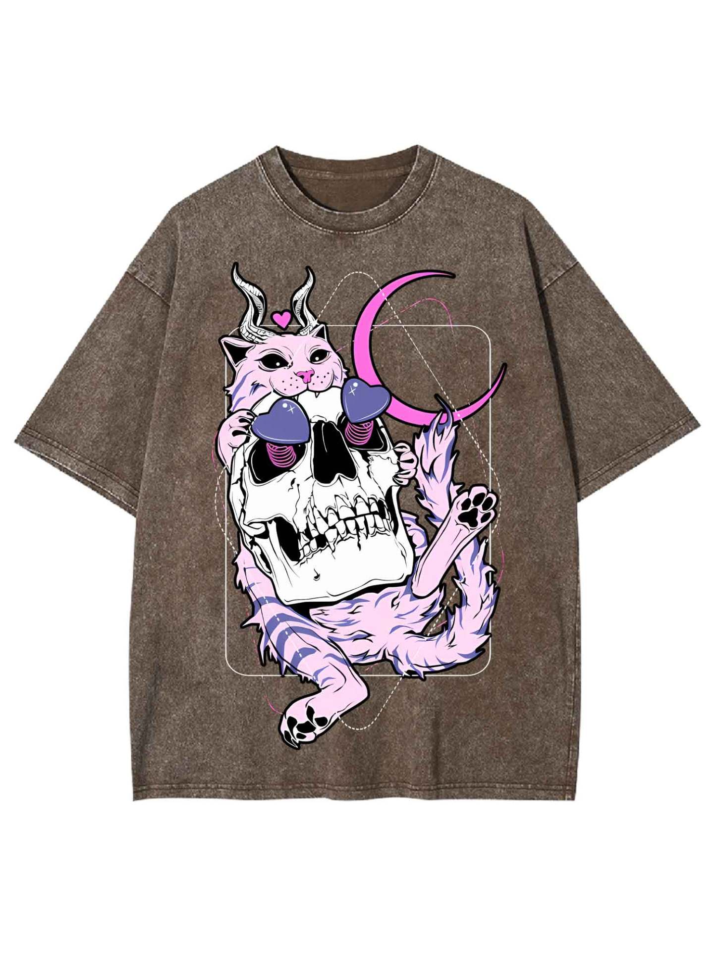 Cat And Skull Washed Tshirt-ClassyOutlaw Sale