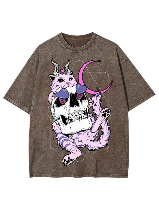 Cat And Skull Washed Tshirt