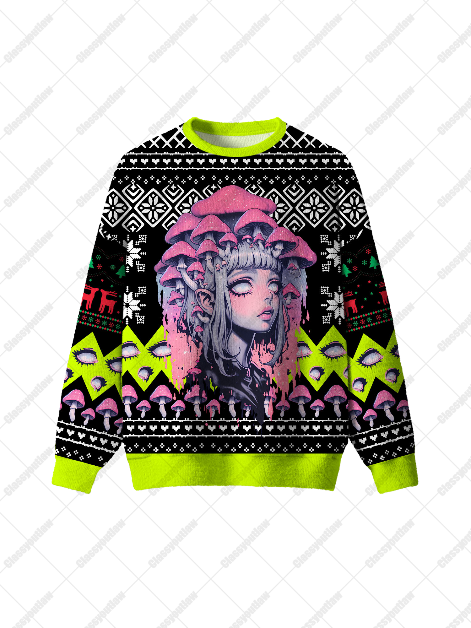 Neon Shroom Dream UGLY CHRISTMAS SWEATSHIRT-ClassyOutlaw Sale