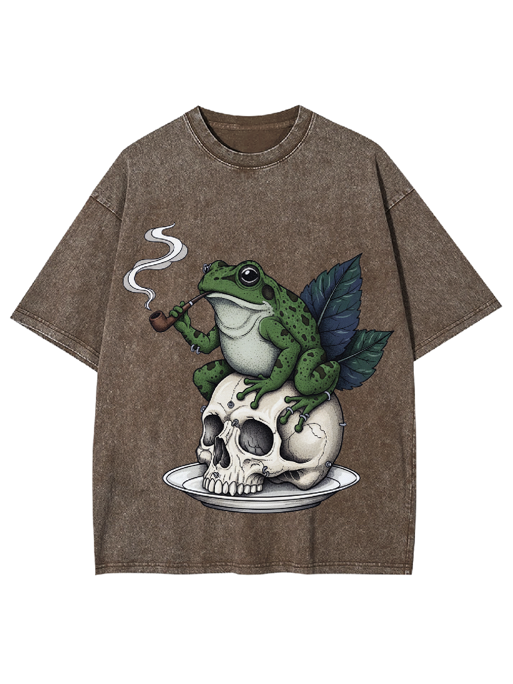 Smoking Frog on Skull Washed Tshirt