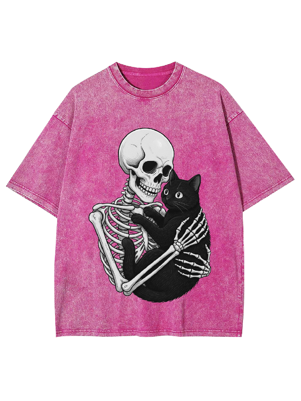 Skeleton & Black Cat Washed Tshirt