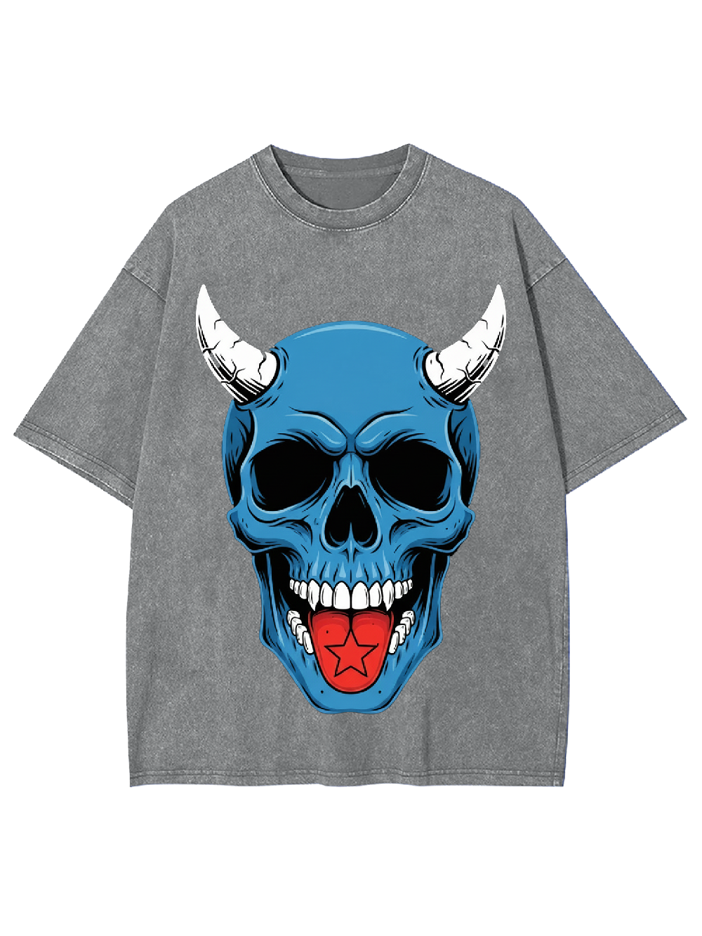 Devil Blue Skull Washed Tshirt