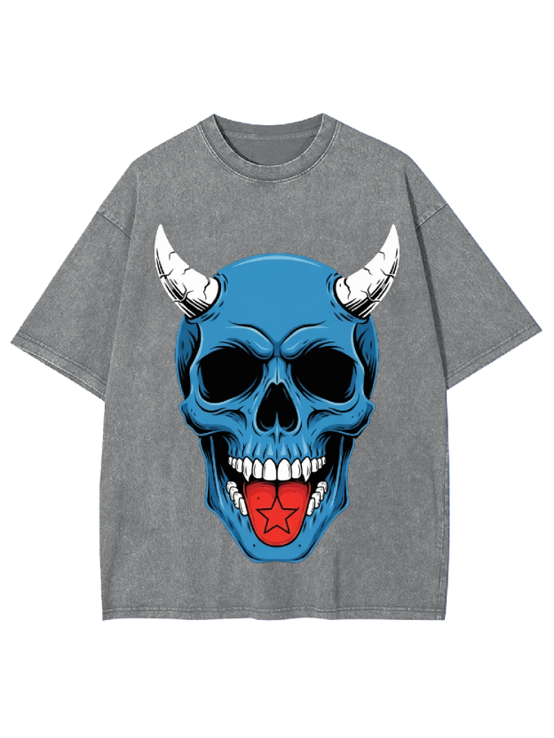 Devil Blue Skull Washed Tshirt