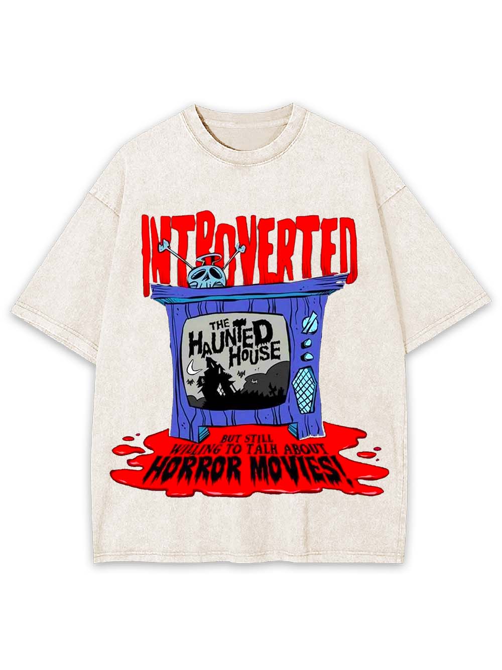 INTROVERTED BUT LOVES HORROR MOVIES WASHED TSHIRT