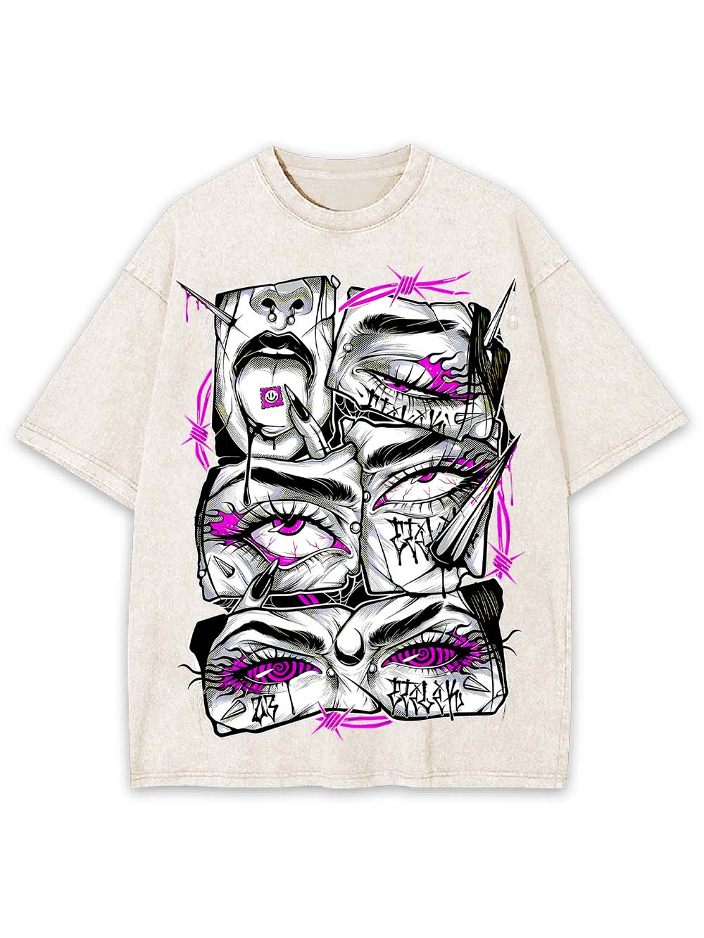 Accented Fragmented Faces Washed Tshirt