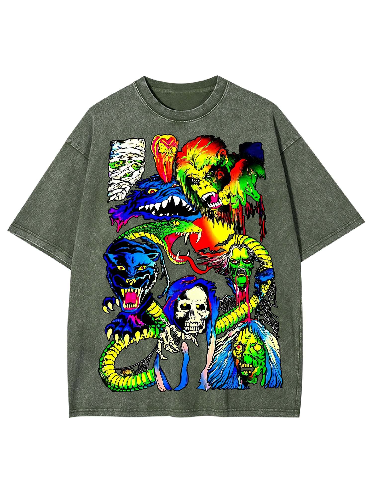 Psychedelic Monster Mash Washed Tshirt-ClassyOutlaw Sale