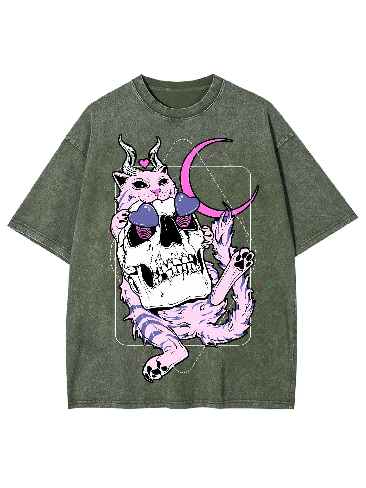 Cat And Skull Washed Tshirt