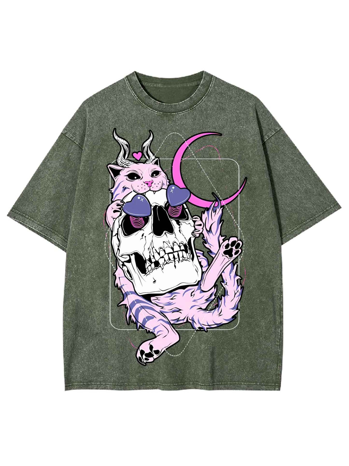 Cat And Skull Washed Tshirt