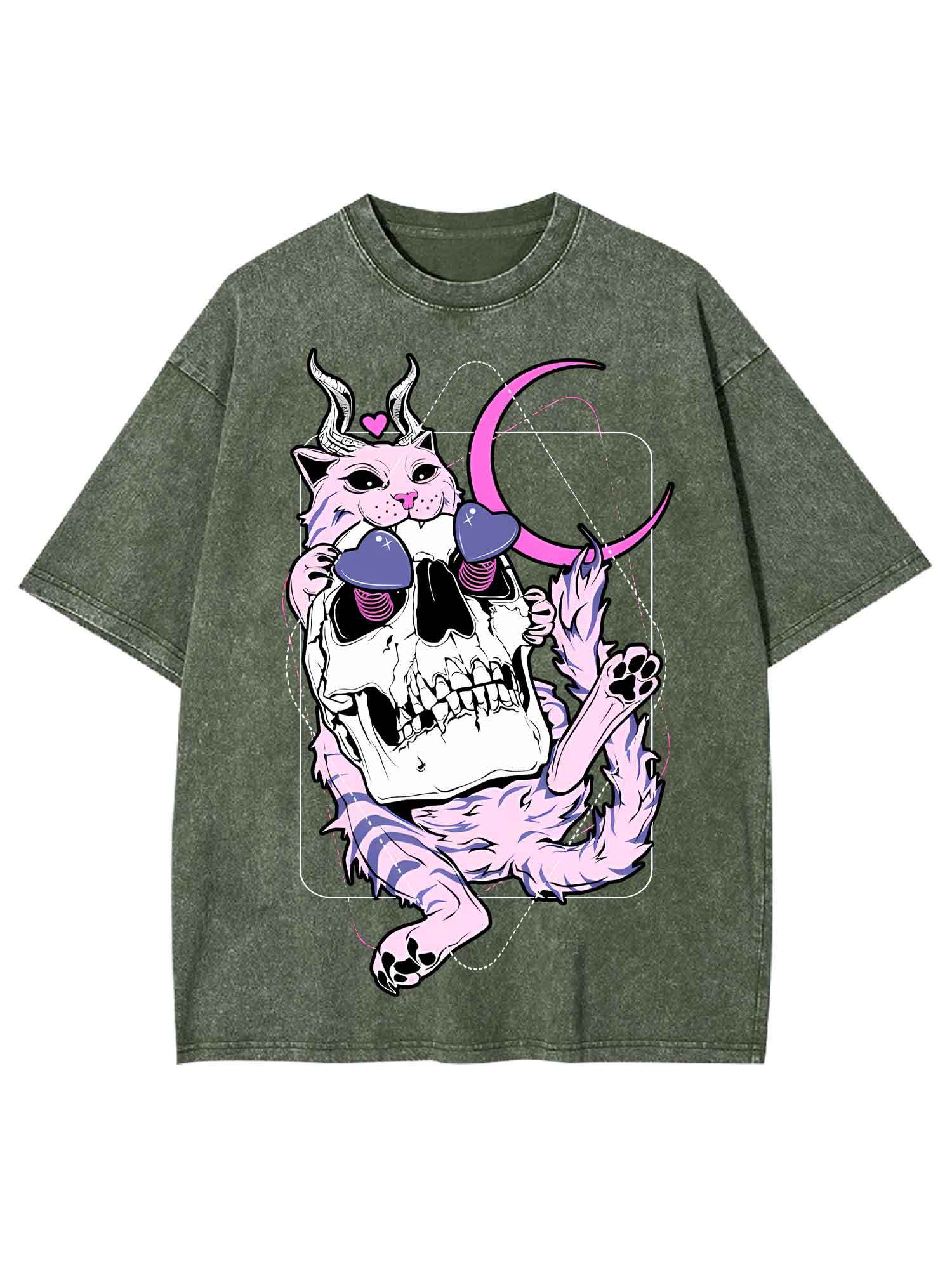 Cat And Skull Washed Tshirt